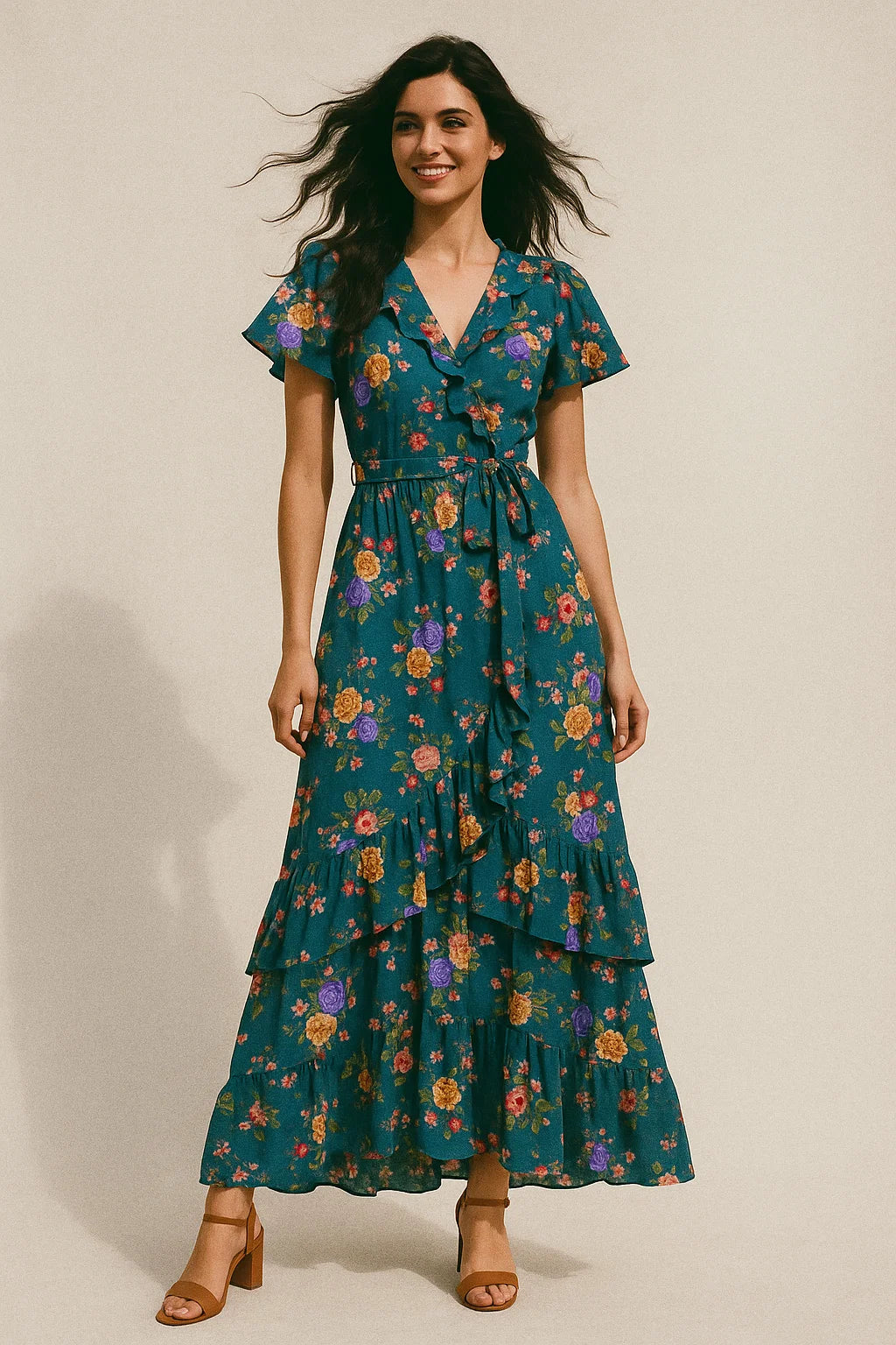 Colourful Flower Bunch Digital Printed Fabric - Japan Satin