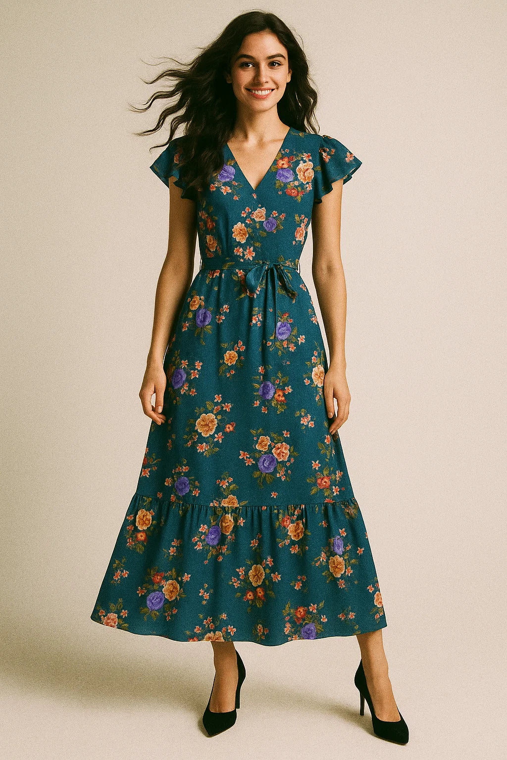 Colourful Flower Bunch Digital Printed Fabric - Japan Satin