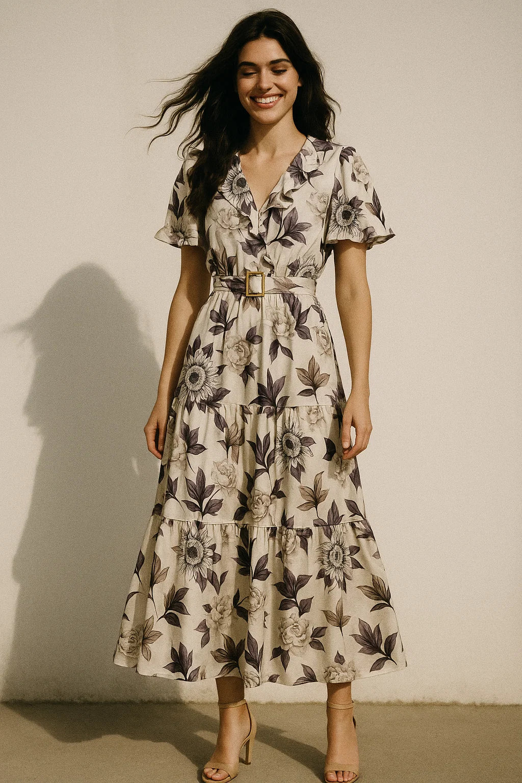 Vintage Look Flower Digital Printed Fabric - Japan Satin