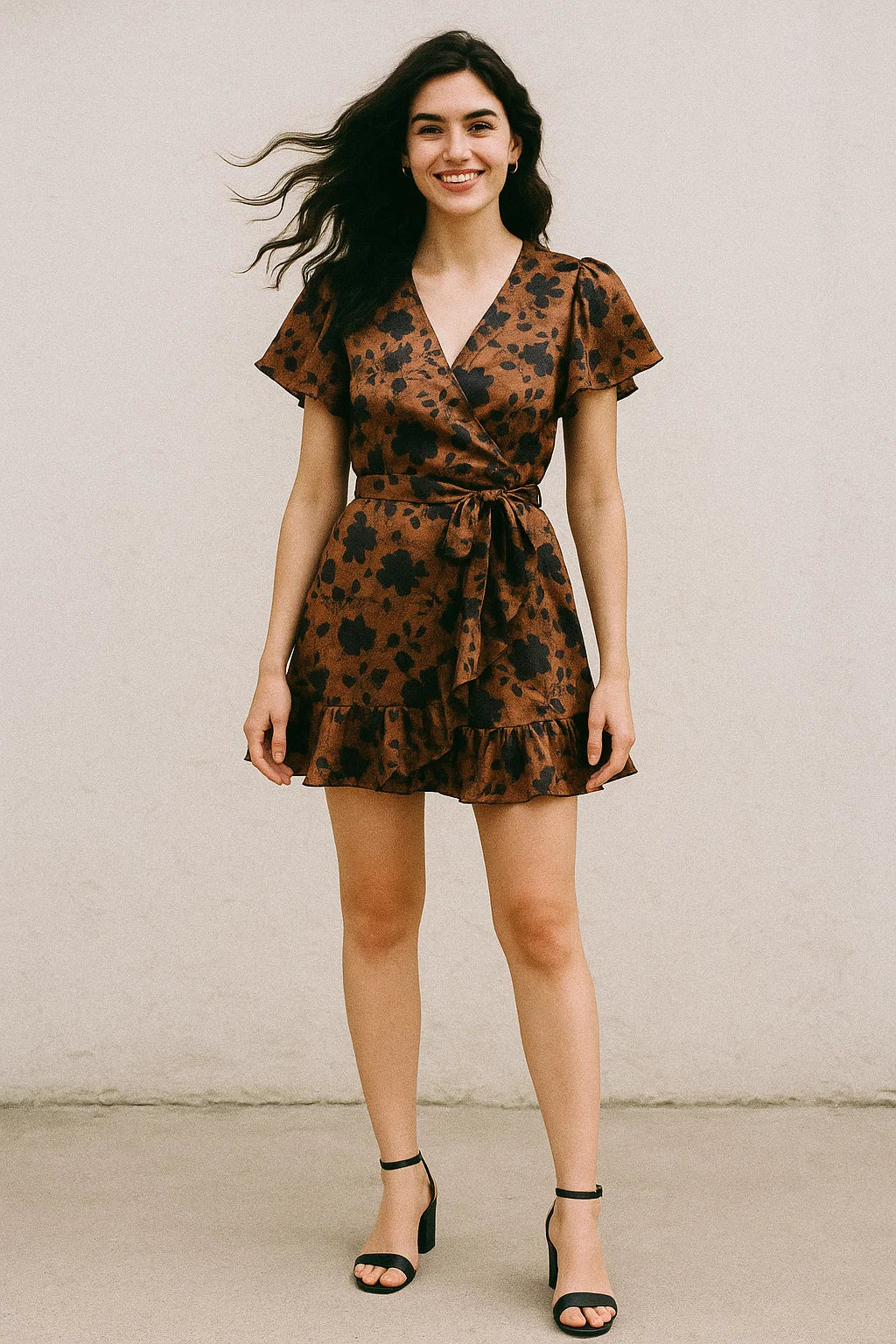 Black And Rustic Look Flower Digital Printed Fabric - Japan Satin