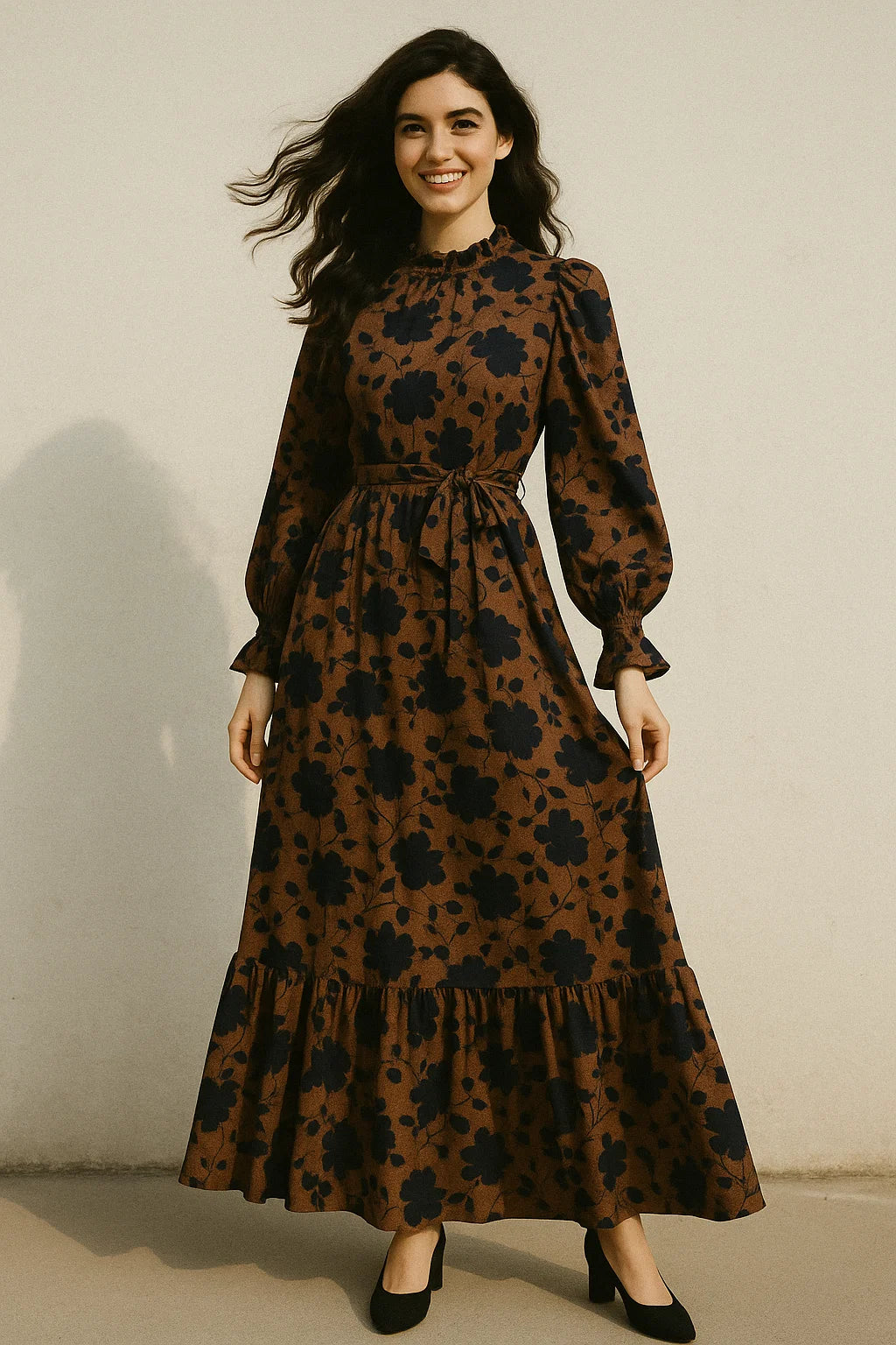 Black And Rustic Look Flower Digital Printed Fabric - Japan Satin