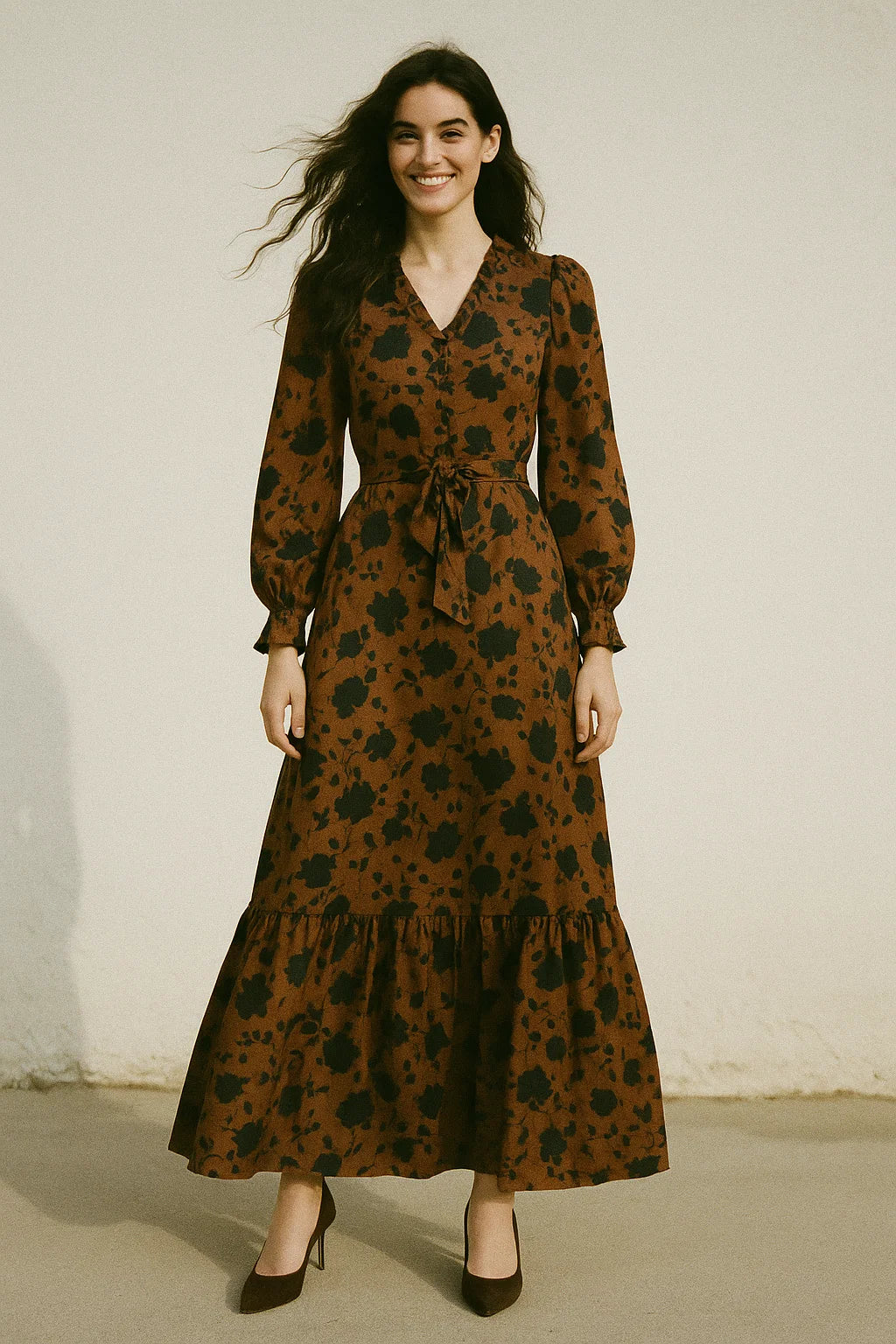 Black And Rustic Look Flower Digital Printed Fabric - Japan Satin