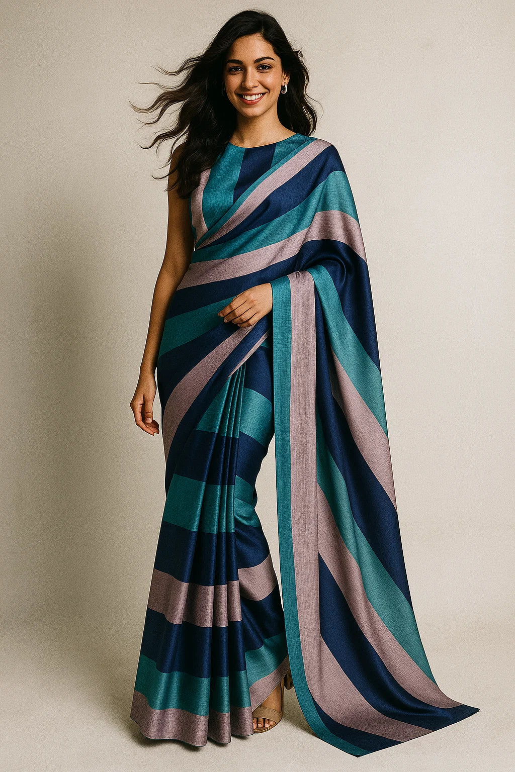 Subtle Colour Stripes Digital Printed Fabric - Japan Satin