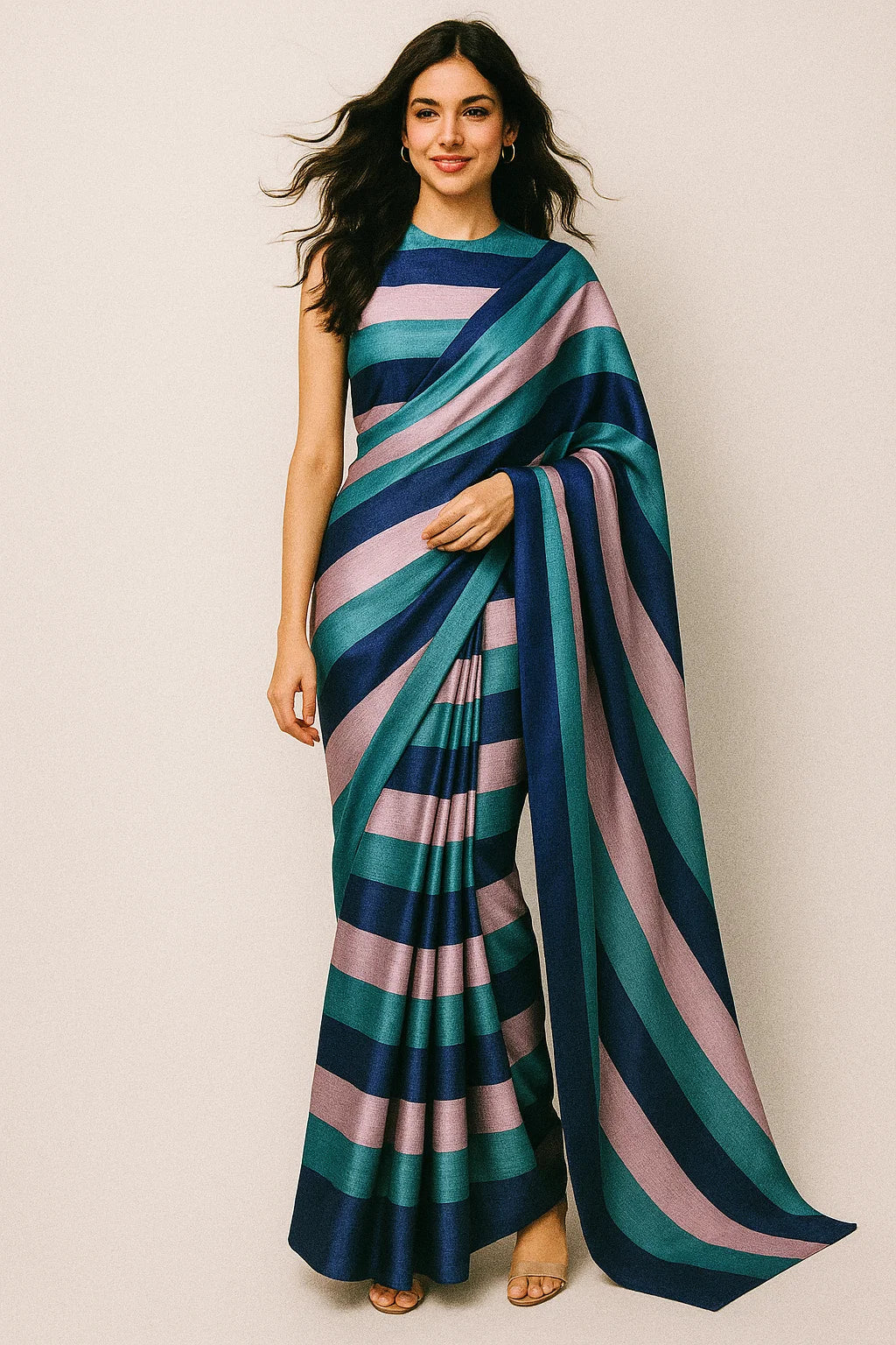 Subtle Colour Stripes Digital Printed Fabric - Japan Satin