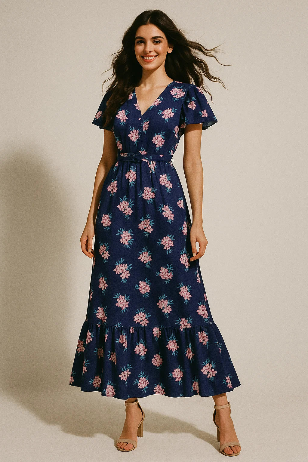 Violet Flower Bunch Digital Printed Fabric - Japan Satin