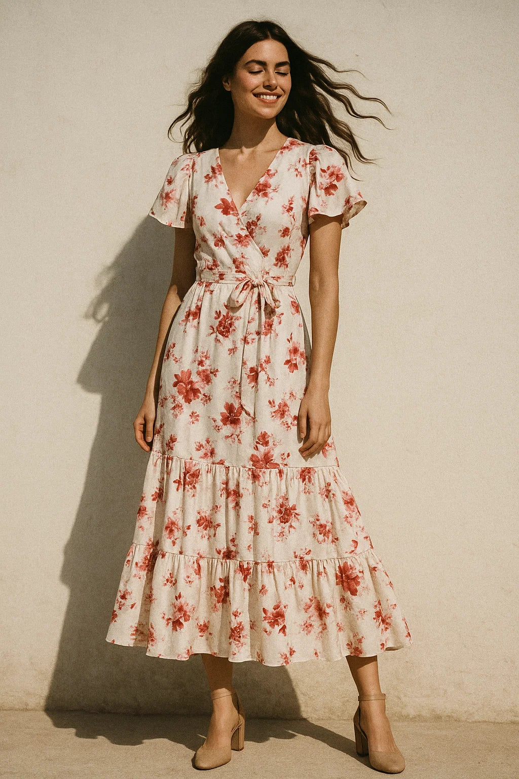 Maroon Flower Bunch Digital Printed Fabric - Japan Satin