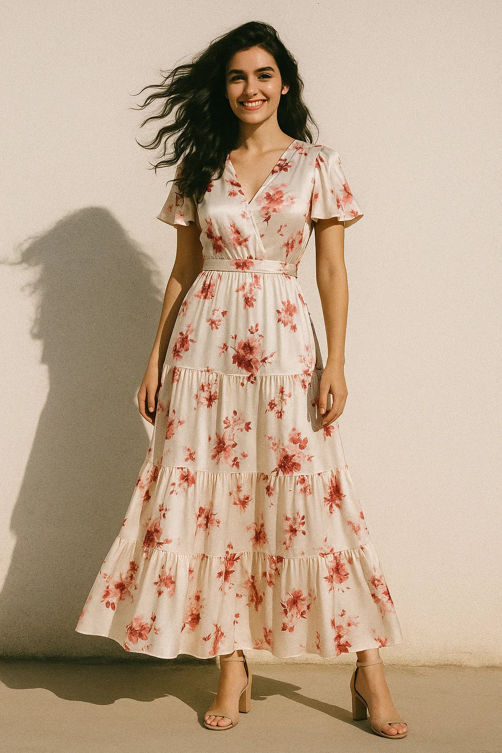 Maroon Flower Bunch Digital Printed Fabric - Japan Satin