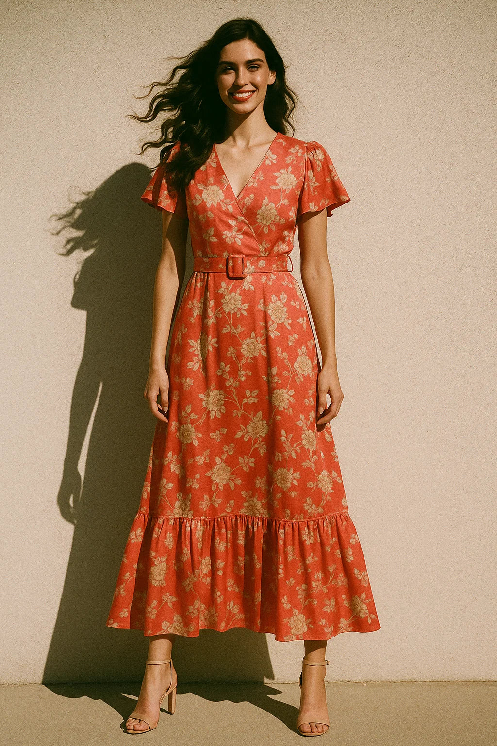 Flower Bunch On Dreamy Orange Digital Printed Fabric  - Japan Satin