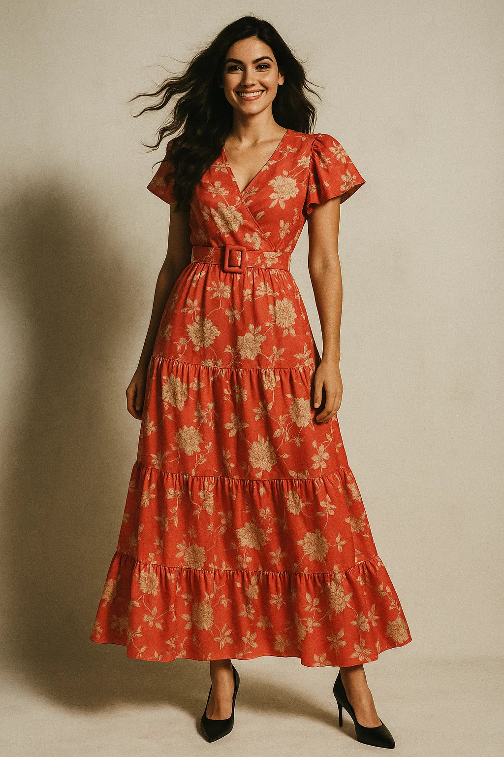 Flower Bunch On Dreamy Orange Digital Printed Fabric  - Japan Satin