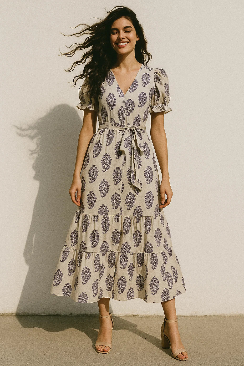 Block Print Motif Digital Printed Fabric - Japan Satin