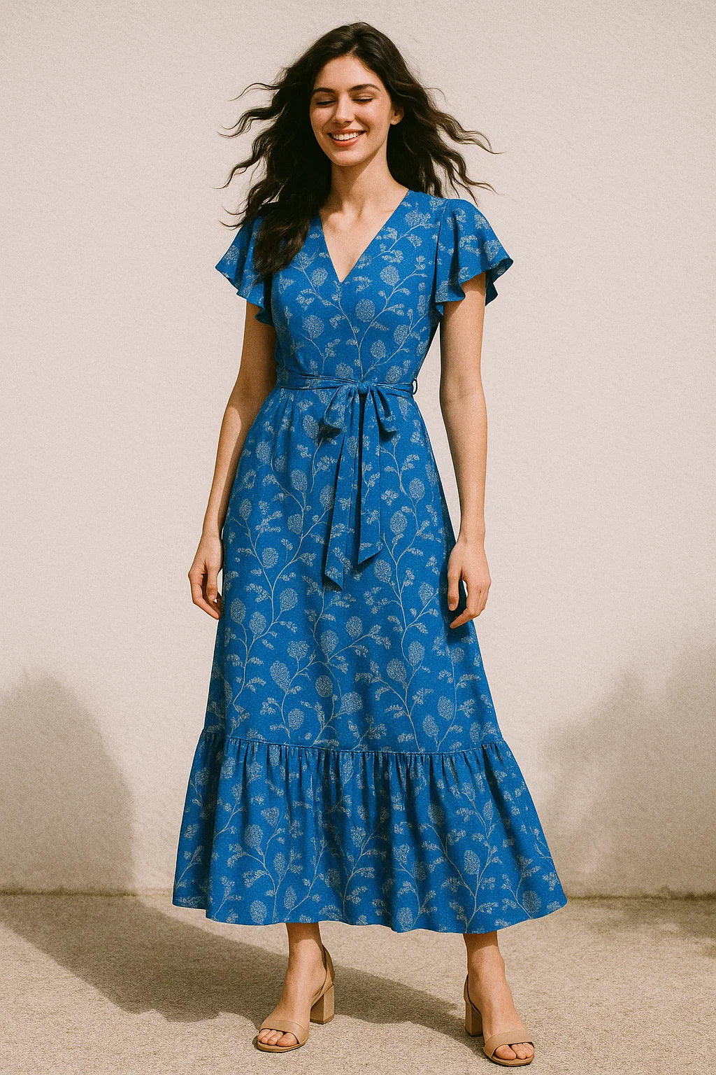 White Jasud Flower With Stalk Digital Printed Fabric - Japan Satin