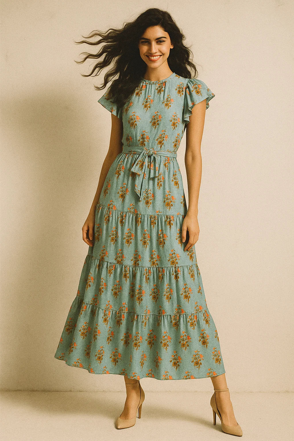 Vintage Flower Repeat Digital Printed Fabric - Japan Satin