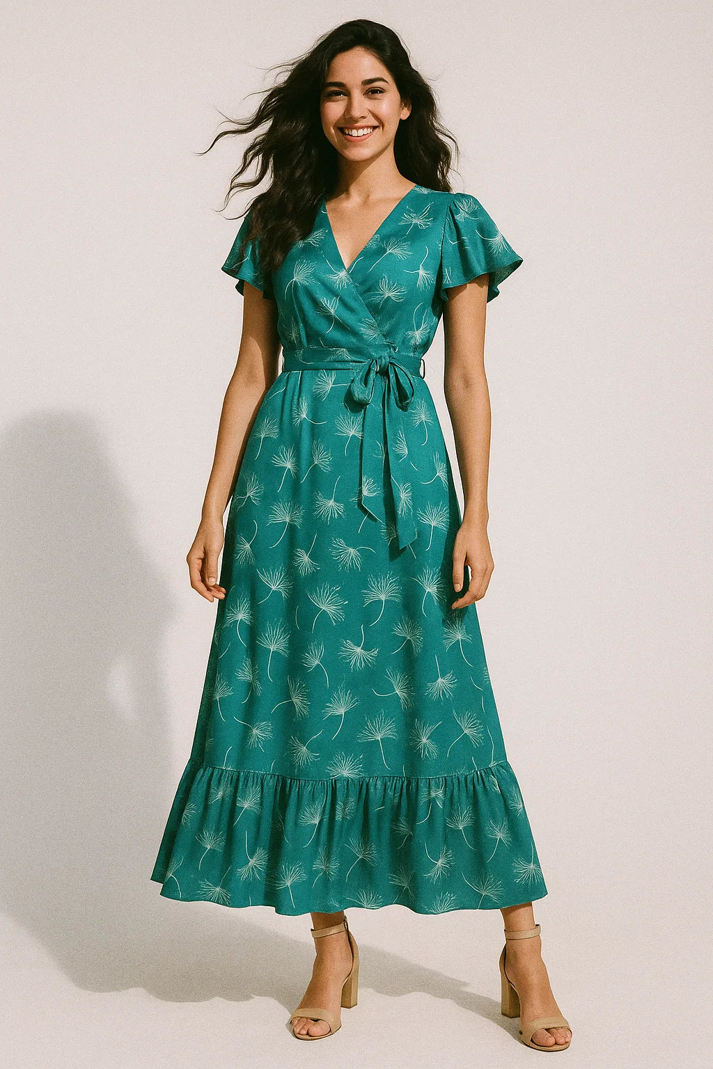 White Floating Flower Digital Printed Fabric - Japan Satin