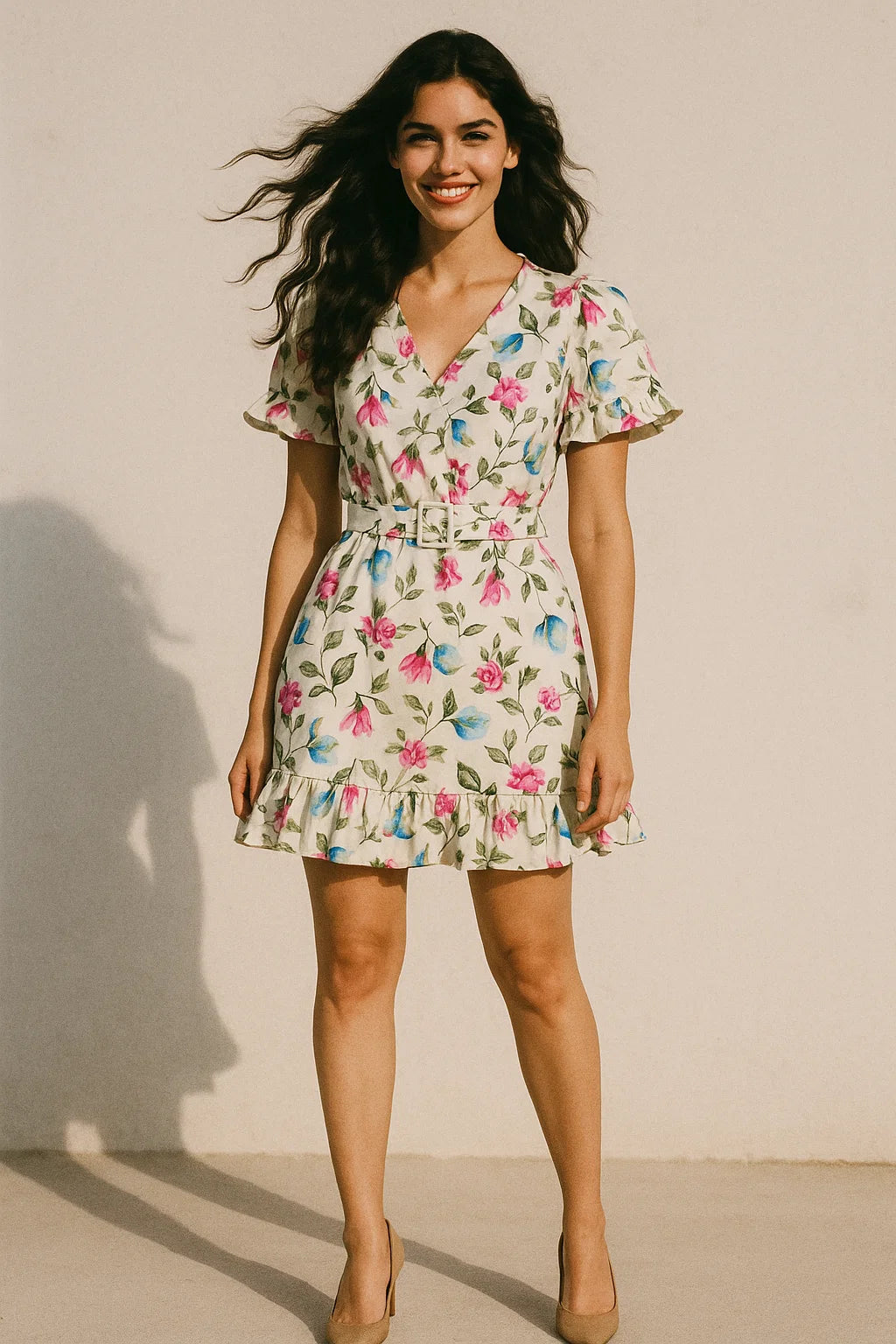 Flower With Olive Leaf Digital Printed Fabric - Japan Satin