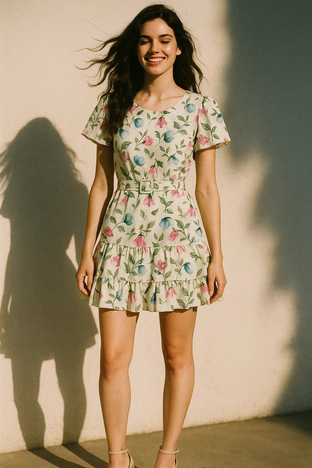 Flower With Olive Leaf Digital Printed Fabric - Japan Satin