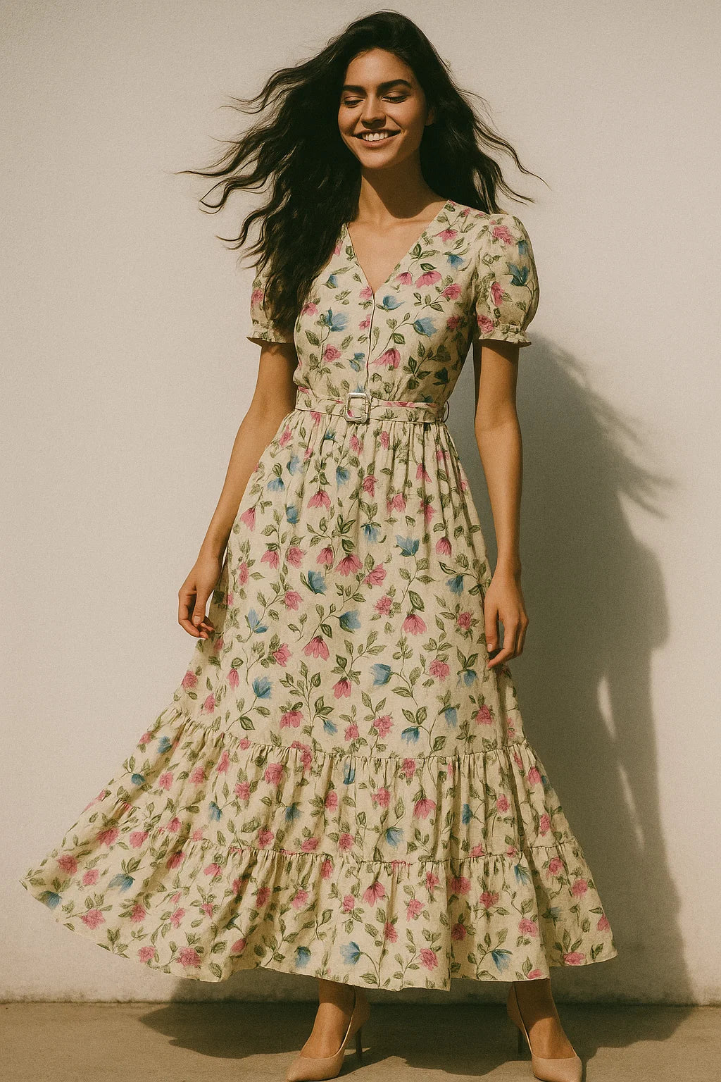 Flower With Olive Leaf Digital Printed Fabric - Japan Satin