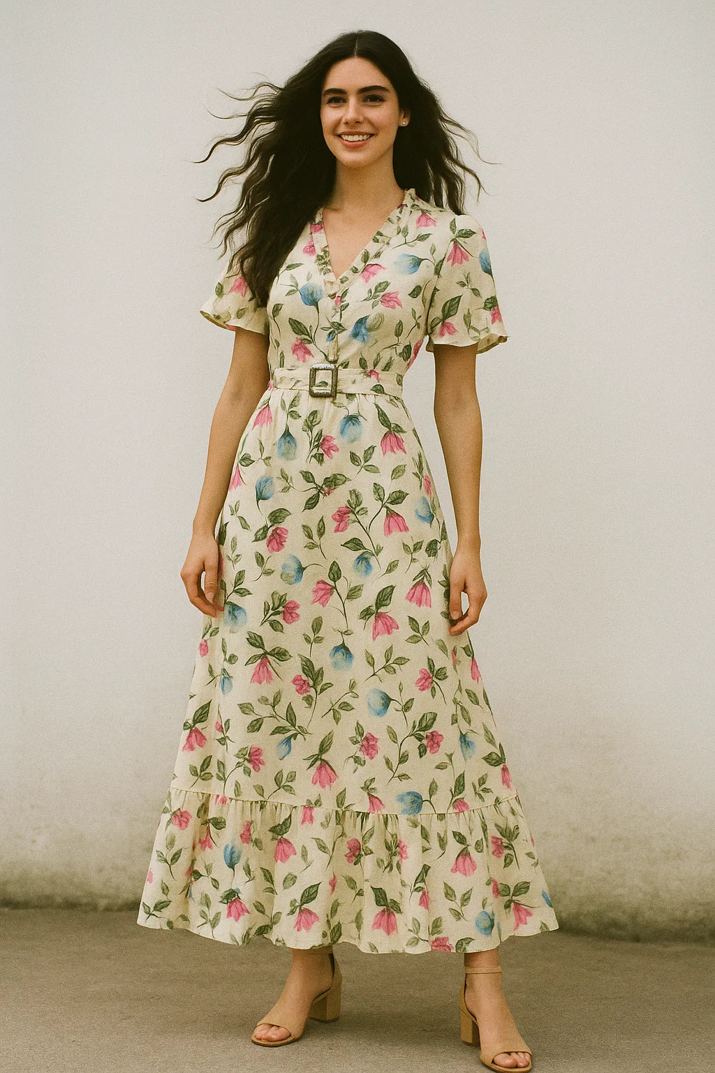 Flower With Olive Leaf Digital Printed Fabric - Japan Satin