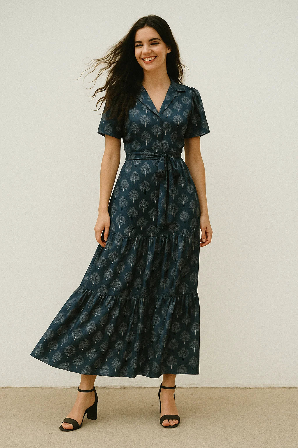 Stylized Mepal Leaf Motif Digital Printed Fabric - Japan Satin