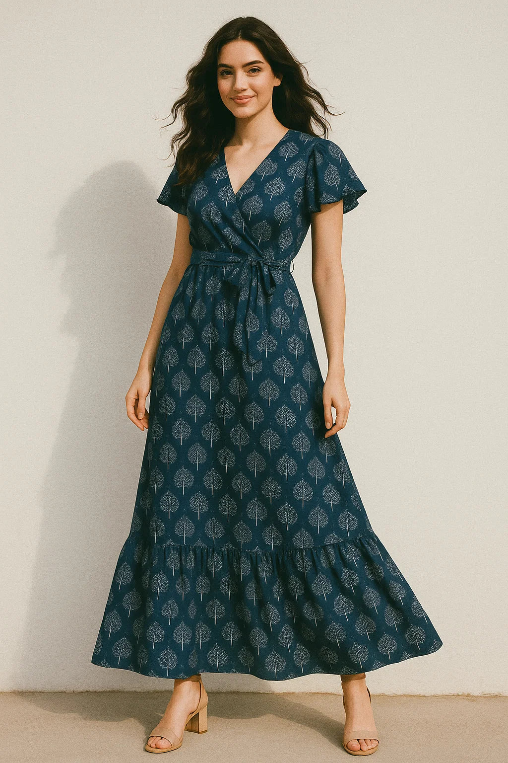 Stylized Mepal Leaf Motif Digital Printed Fabric - Japan Satin