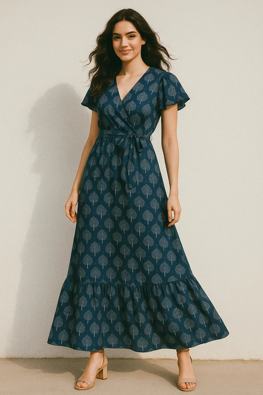 Stylized Mepal Leaf Motif Digital Printed Fabric - Japan Satin