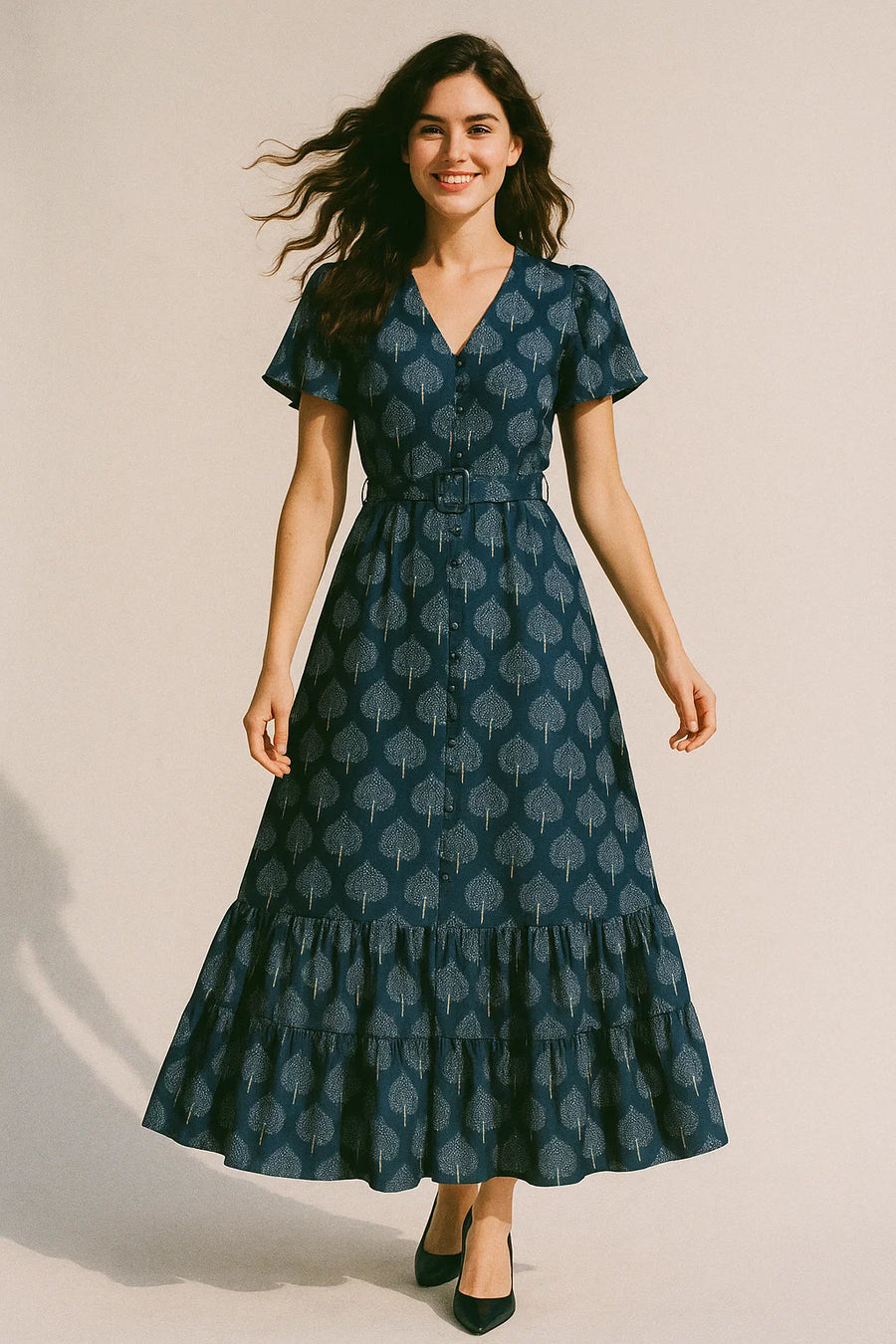 Stylized Mepal Leaf Motif Digital Printed Fabric - Japan Satin