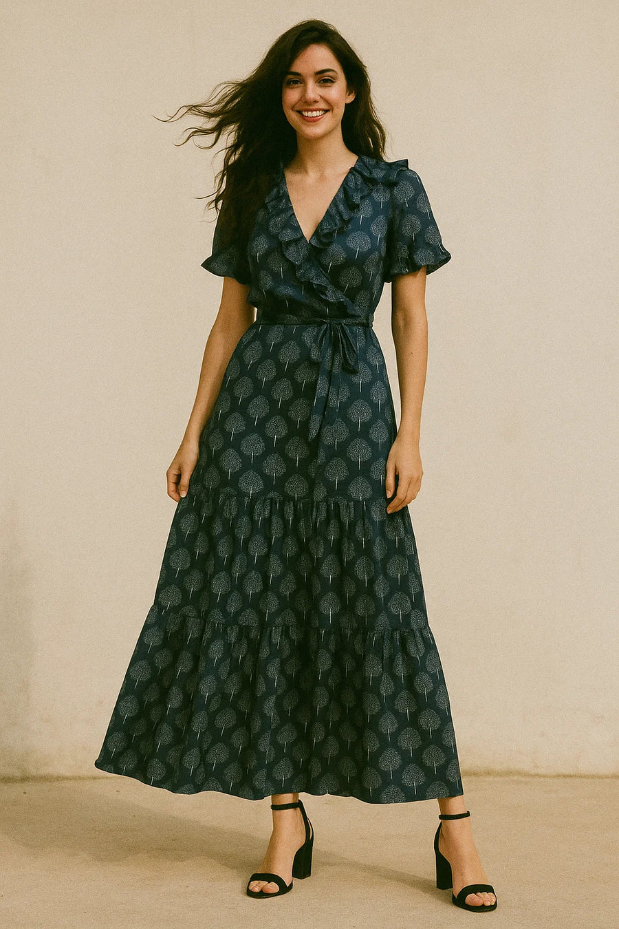 Stylized Mepal Leaf Motif Digital Printed Fabric - Japan Satin