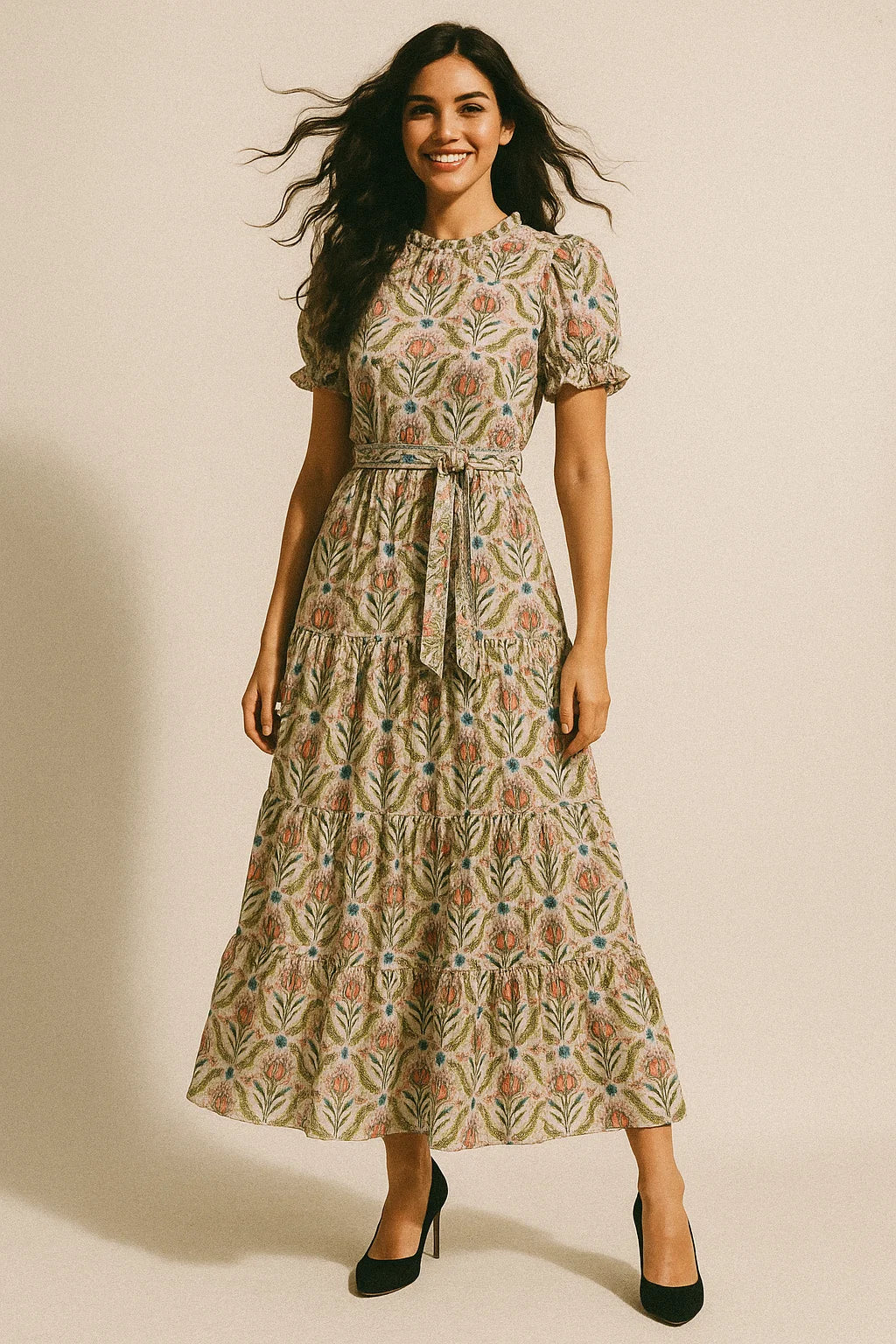 Green Leaves With Flower Digital Printed Fabric