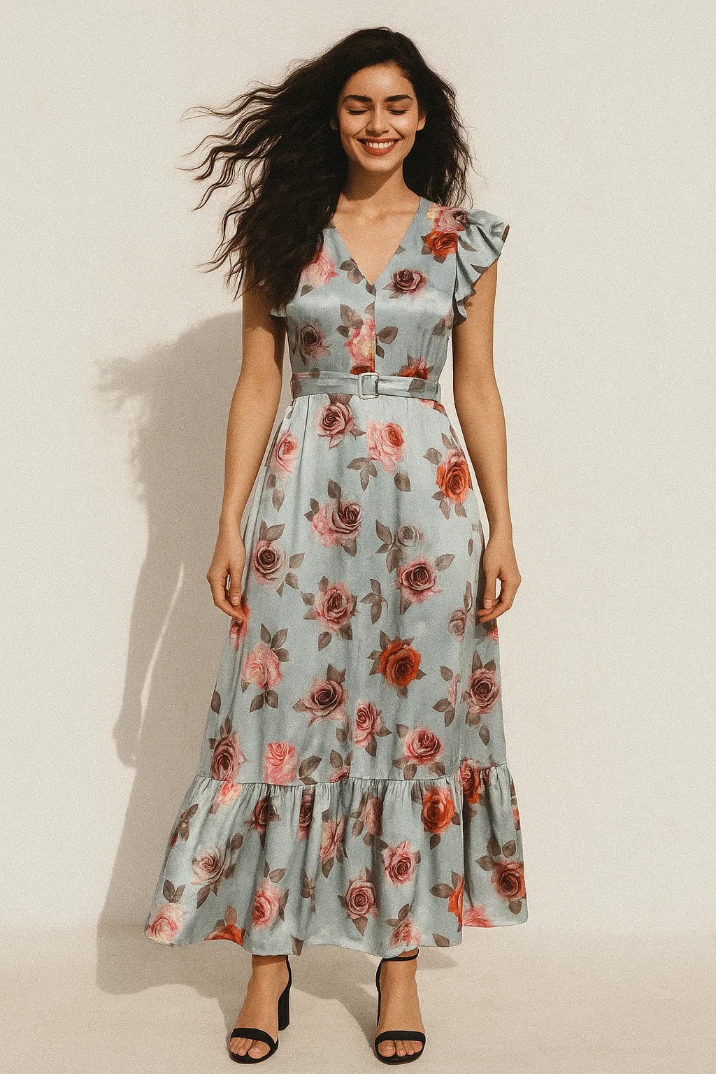 High Quality Multicolor Floral on Green Base Digitally Printed Fabrics