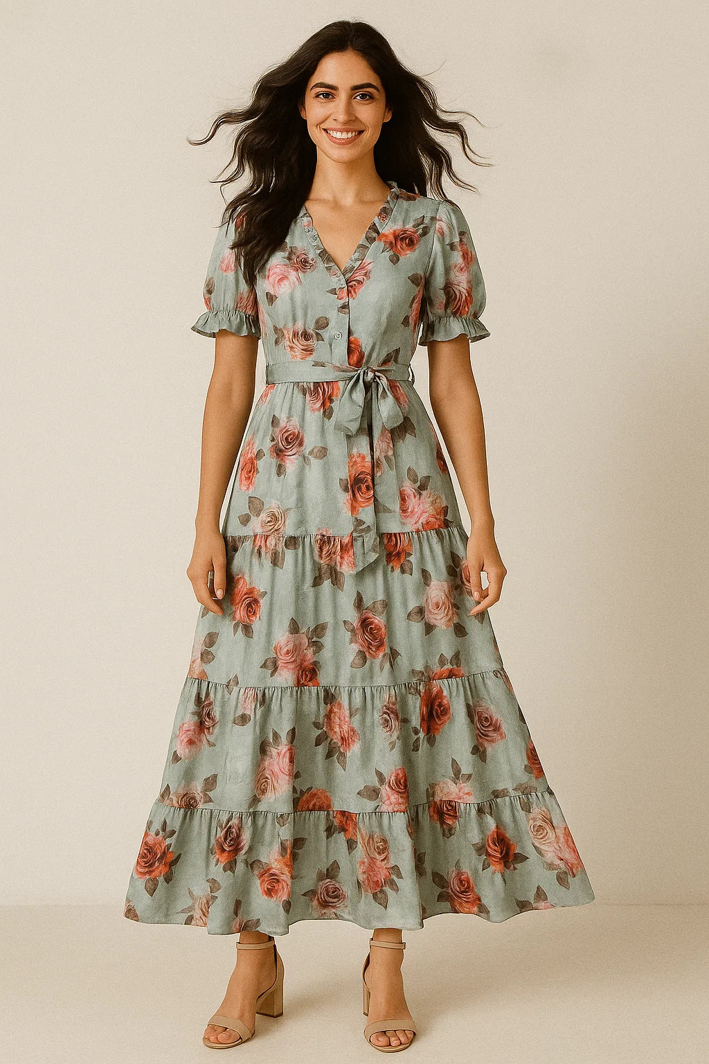 High Quality Multicolor Floral on Green Base Digitally Printed Fabrics