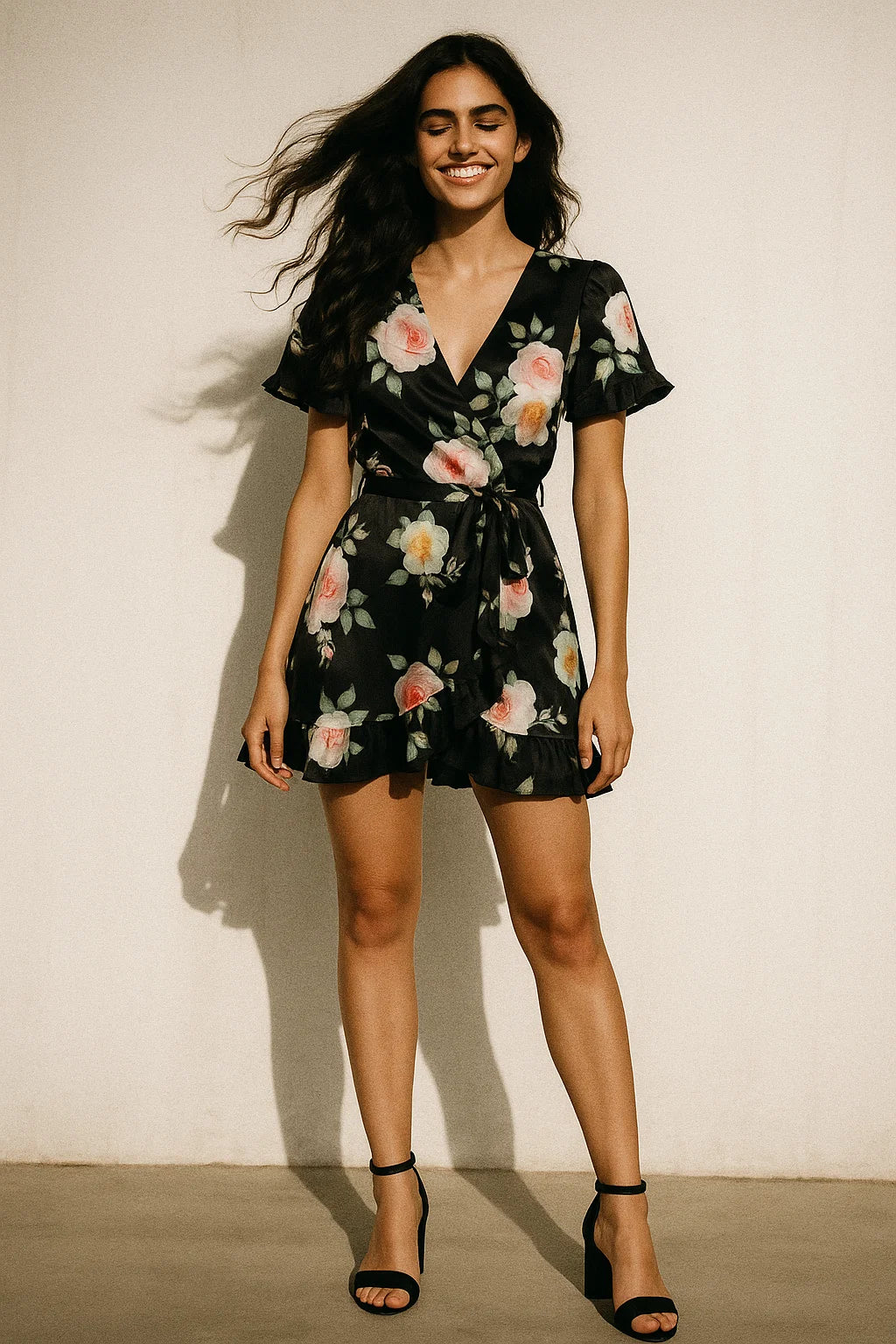 High Quality Multicolor Floral with Black Base Digitally Printed Fabrics