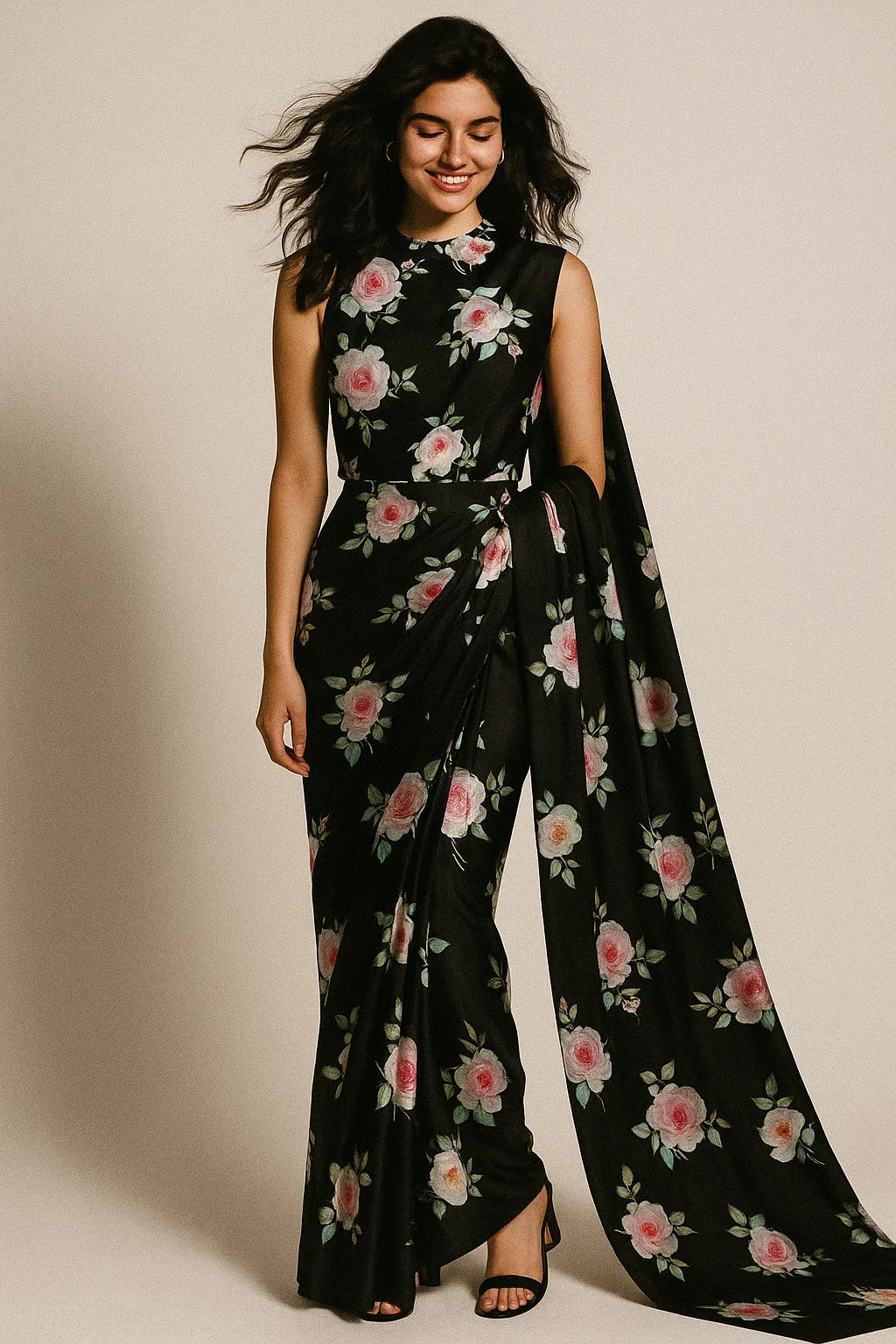 High Quality Multicolor Floral with Black Base Digitally Printed Fabrics