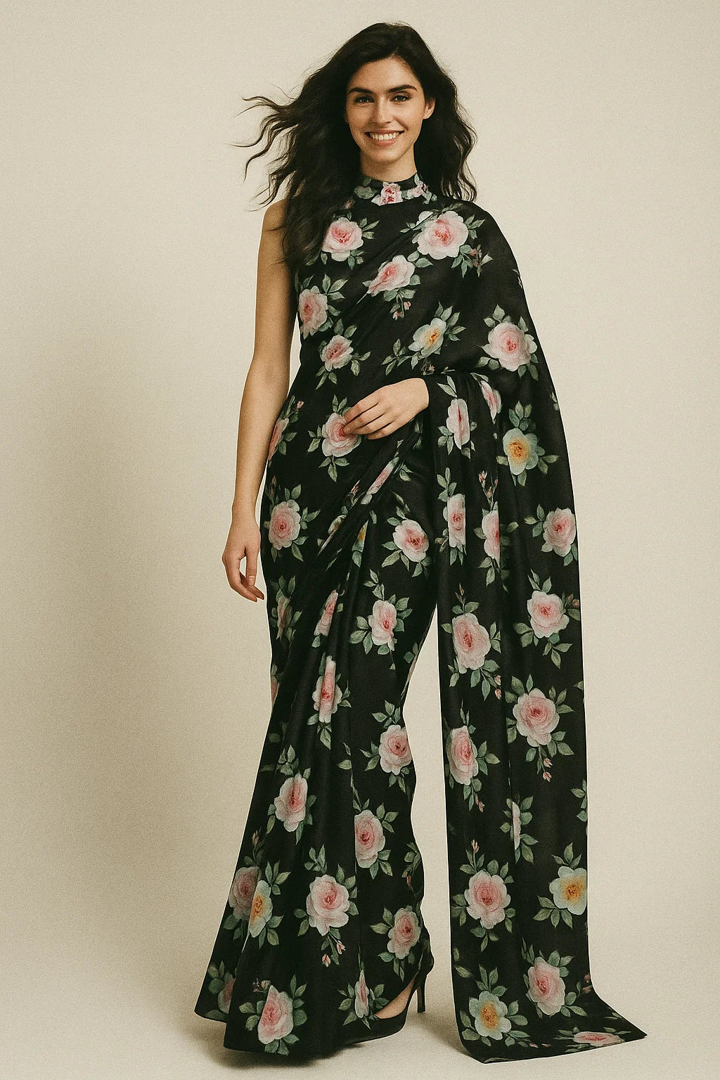 High Quality Multicolor Floral with Black Base Digitally Printed Fabrics