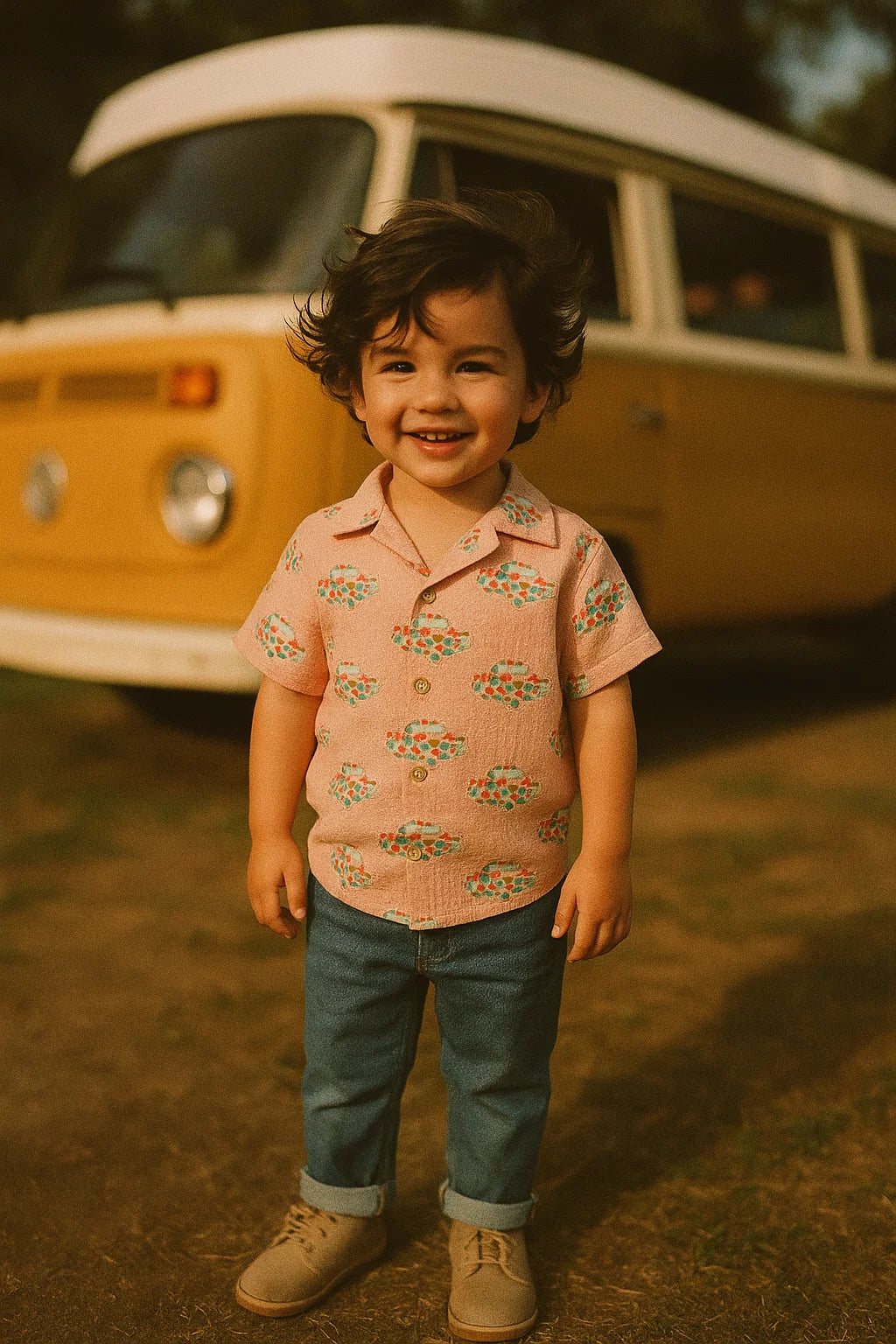 Pink Muslin Digital Printed Kids Fabric with Car Prints