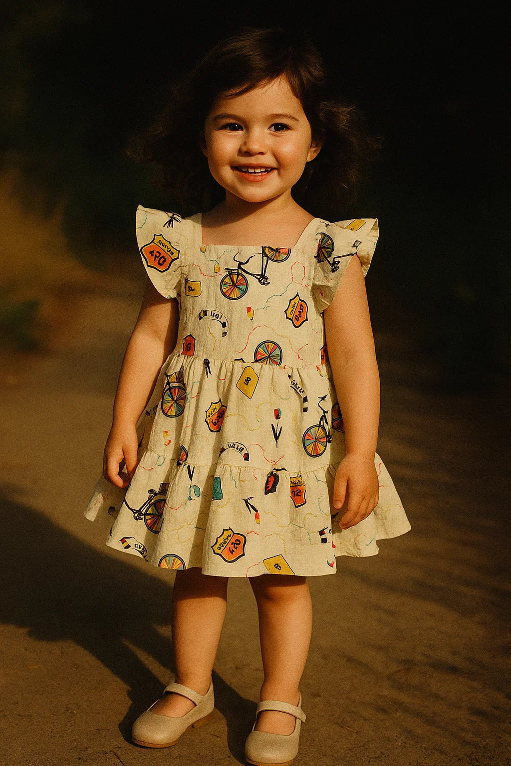 Cream Cycle Prints Muslin Fabric for Kids