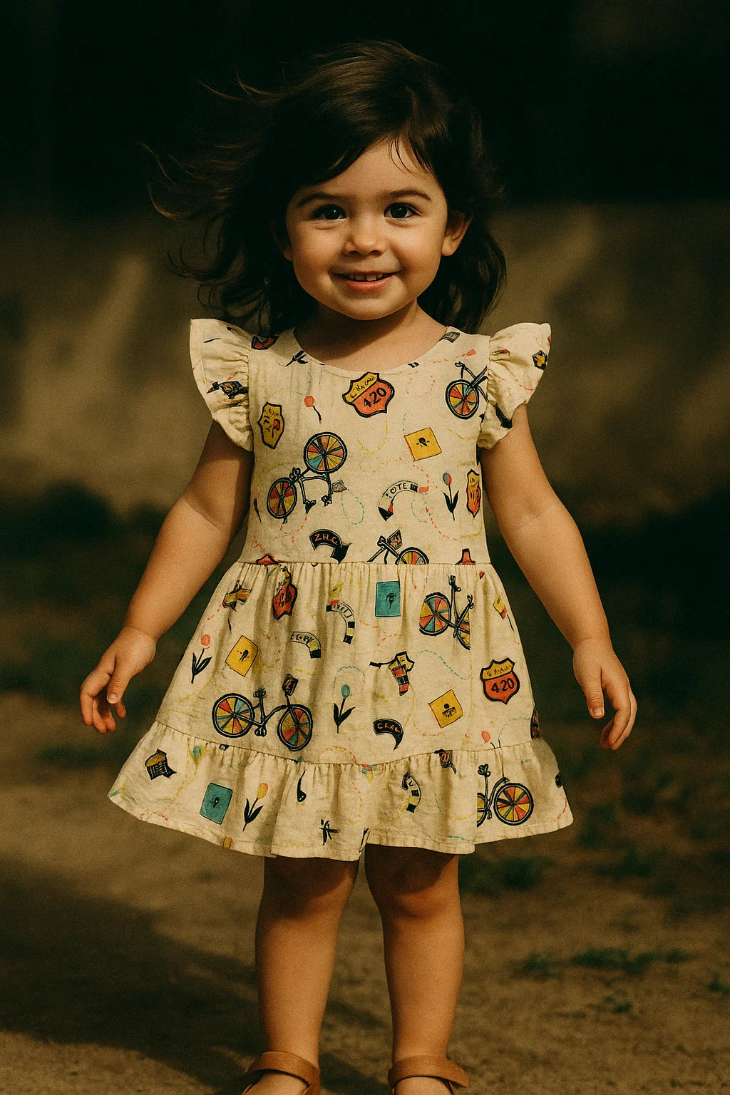 Cream Cycle Prints Muslin Fabric for Kids