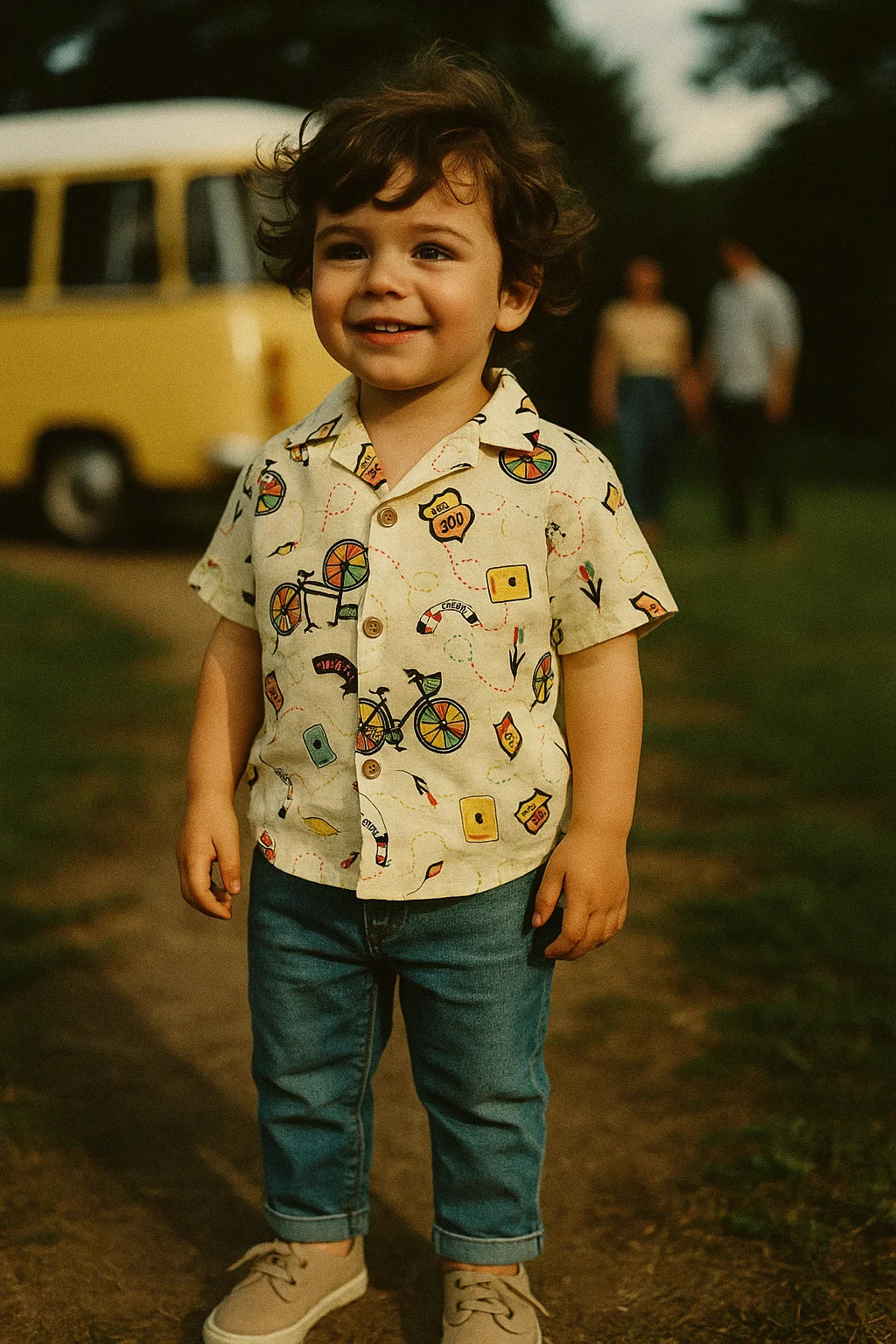 Cream Cycle Prints Muslin Fabric for Kids