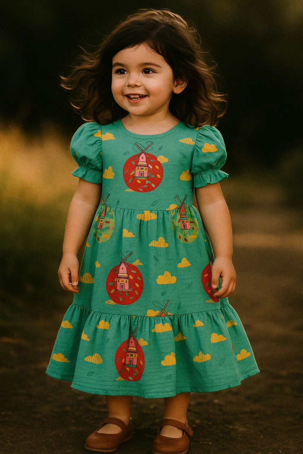 Blue and Red Windmill Print Muslin Fabric for Kids