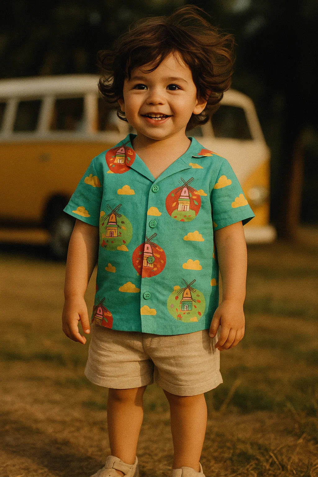 Blue and Red Windmill Print Muslin Fabric for Kids