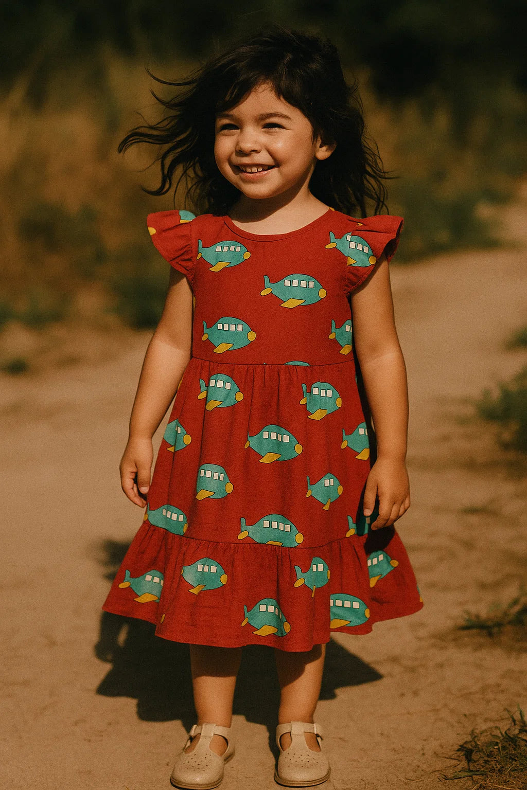 Red and Blue Airplane Print Muslin Digital Fabric for Kids