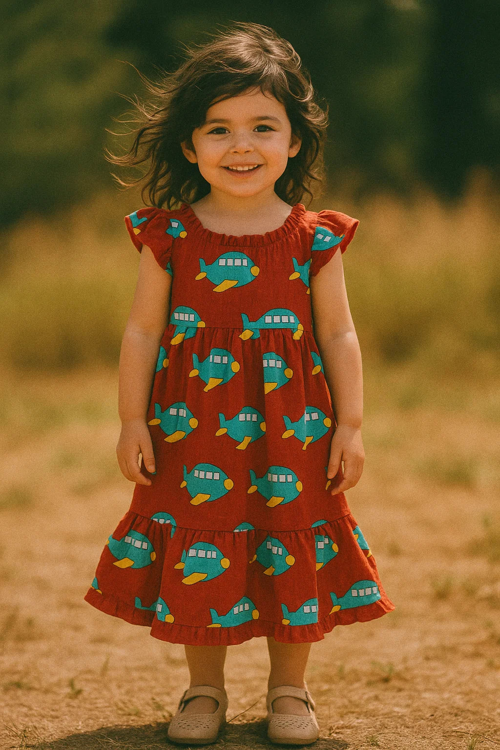 Red and Blue Airplane Print Muslin Digital Fabric for Kids