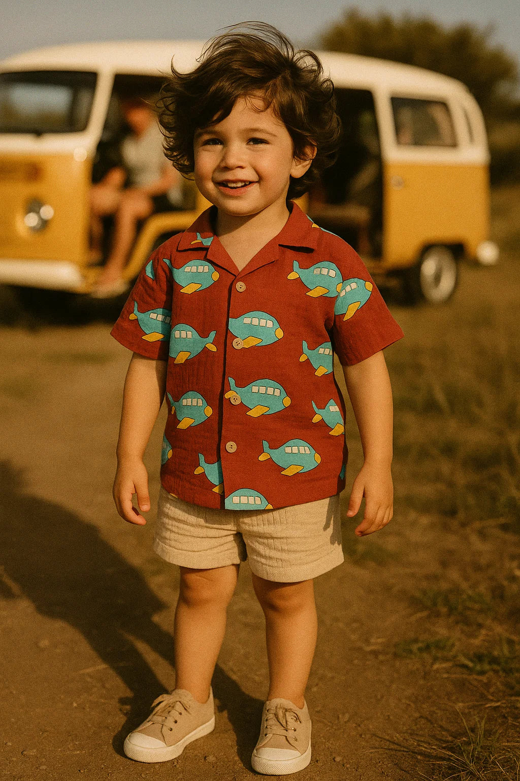 Red and Blue Airplane Print Muslin Digital Fabric for Kids