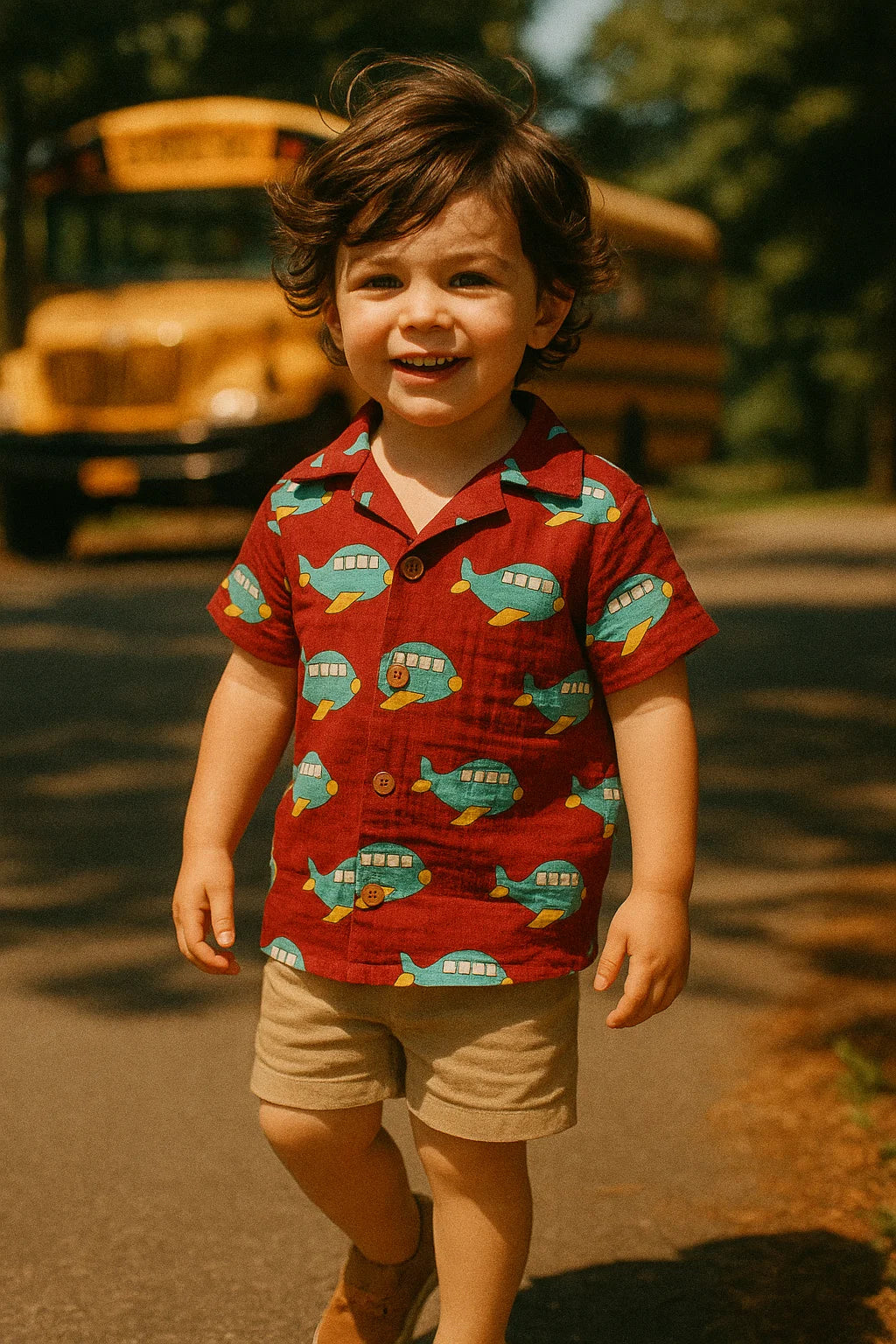 Red and Blue Airplane Print Muslin Digital Fabric for Kids