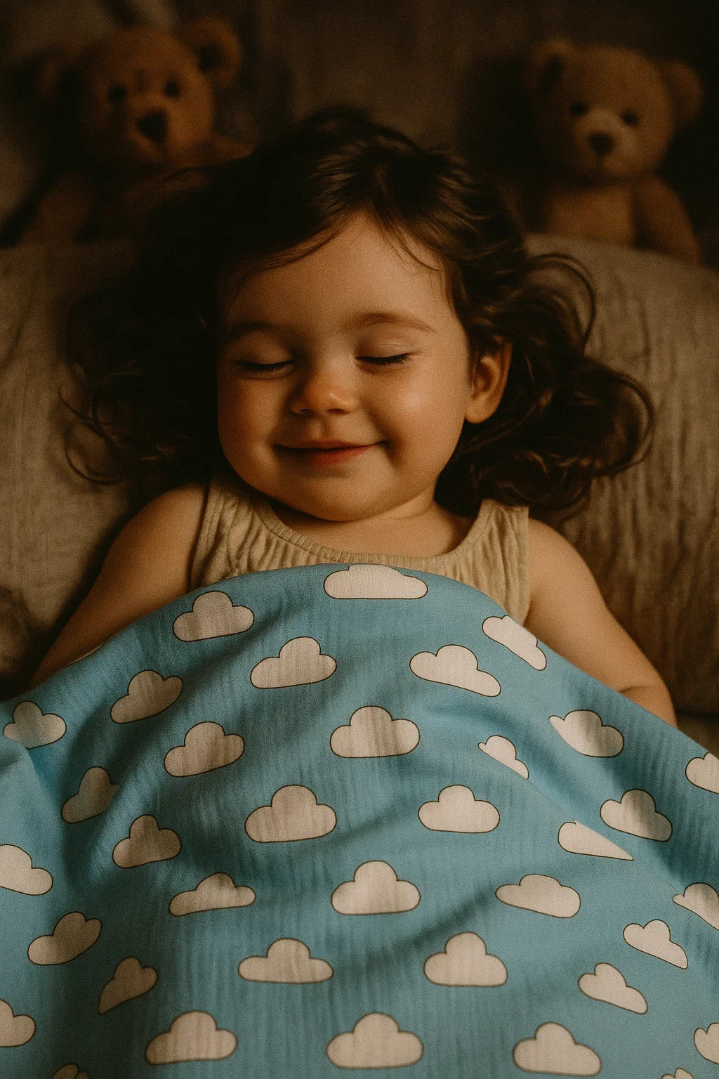 Blue and White Cloud Print Muslin Fabric for Kids