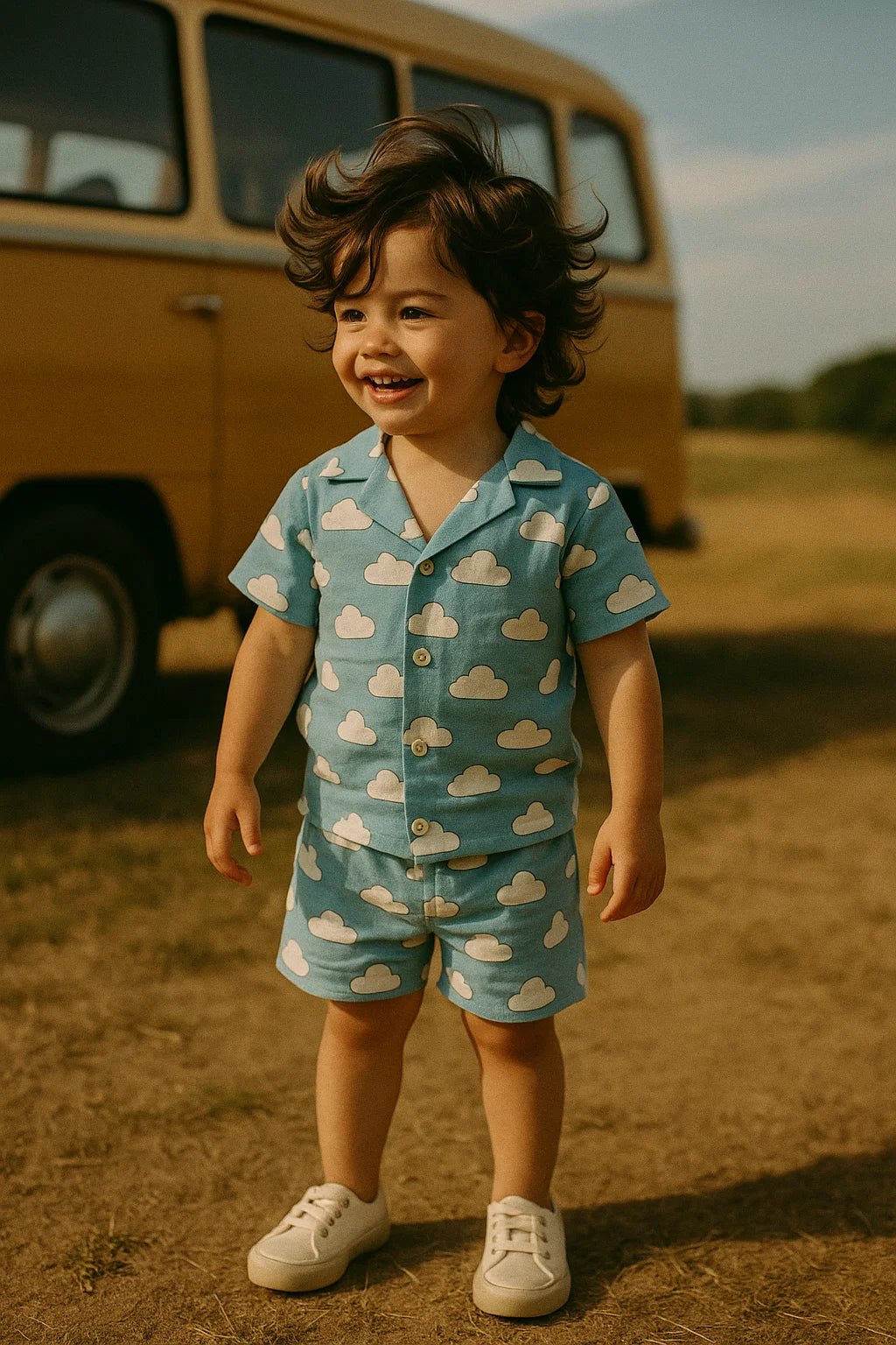 Blue and White Cloud Print Muslin Fabric for Kids