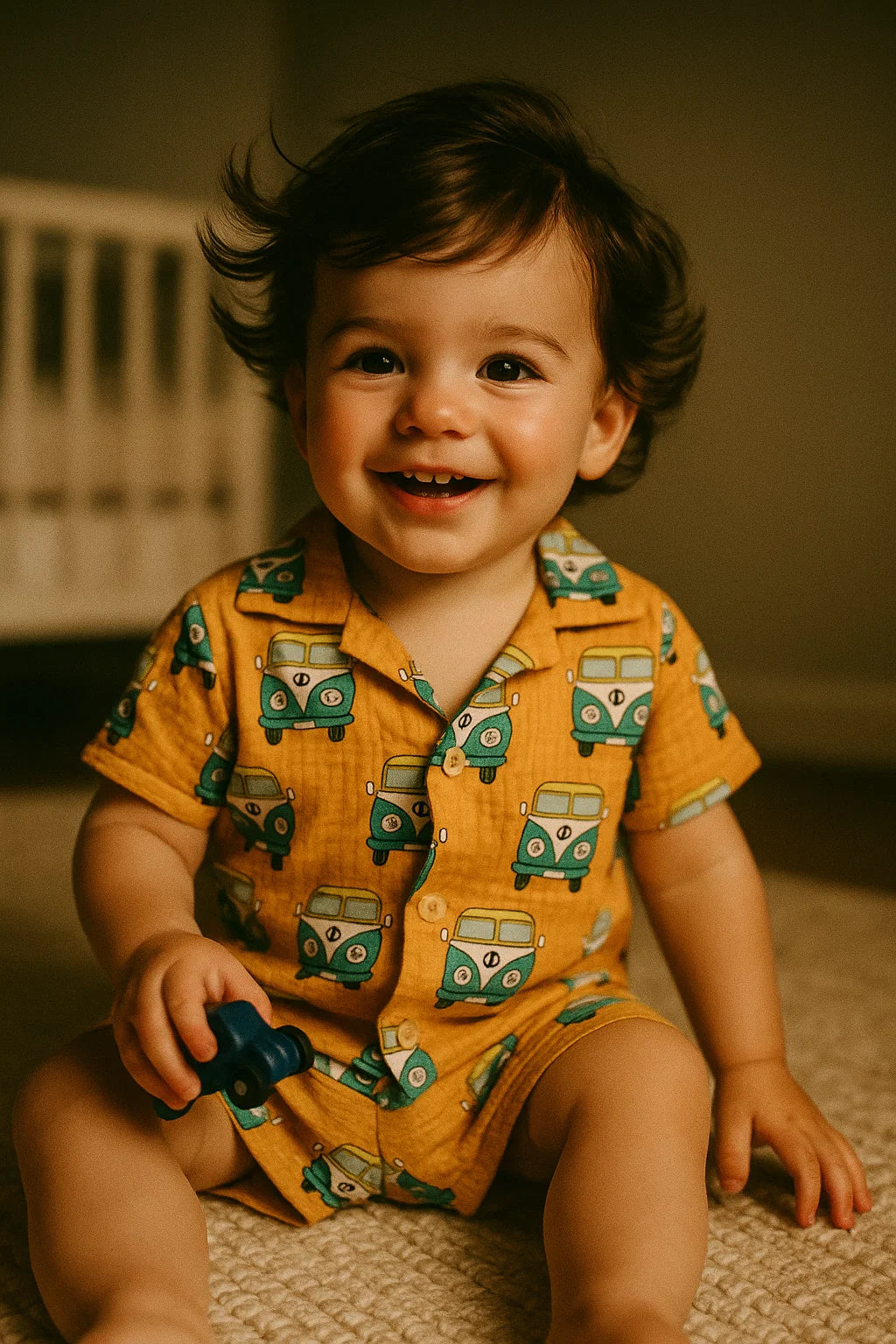 Orange and Blue Ven Print Muslin Fabric for Kids