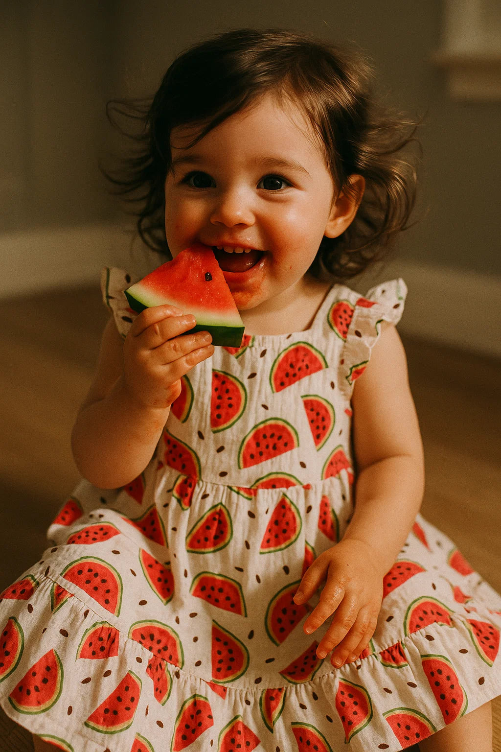 Red and White Watermelon Print Muslin Fabric for Kids