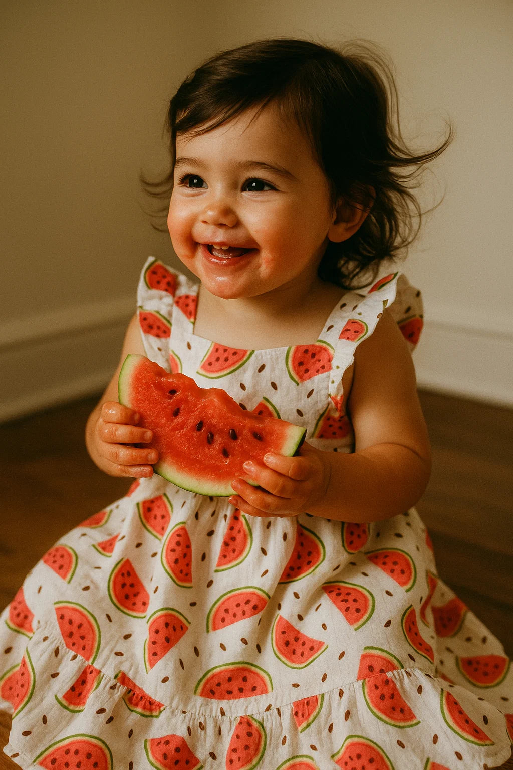 Red and White Watermelon Print Muslin Fabric for Kids