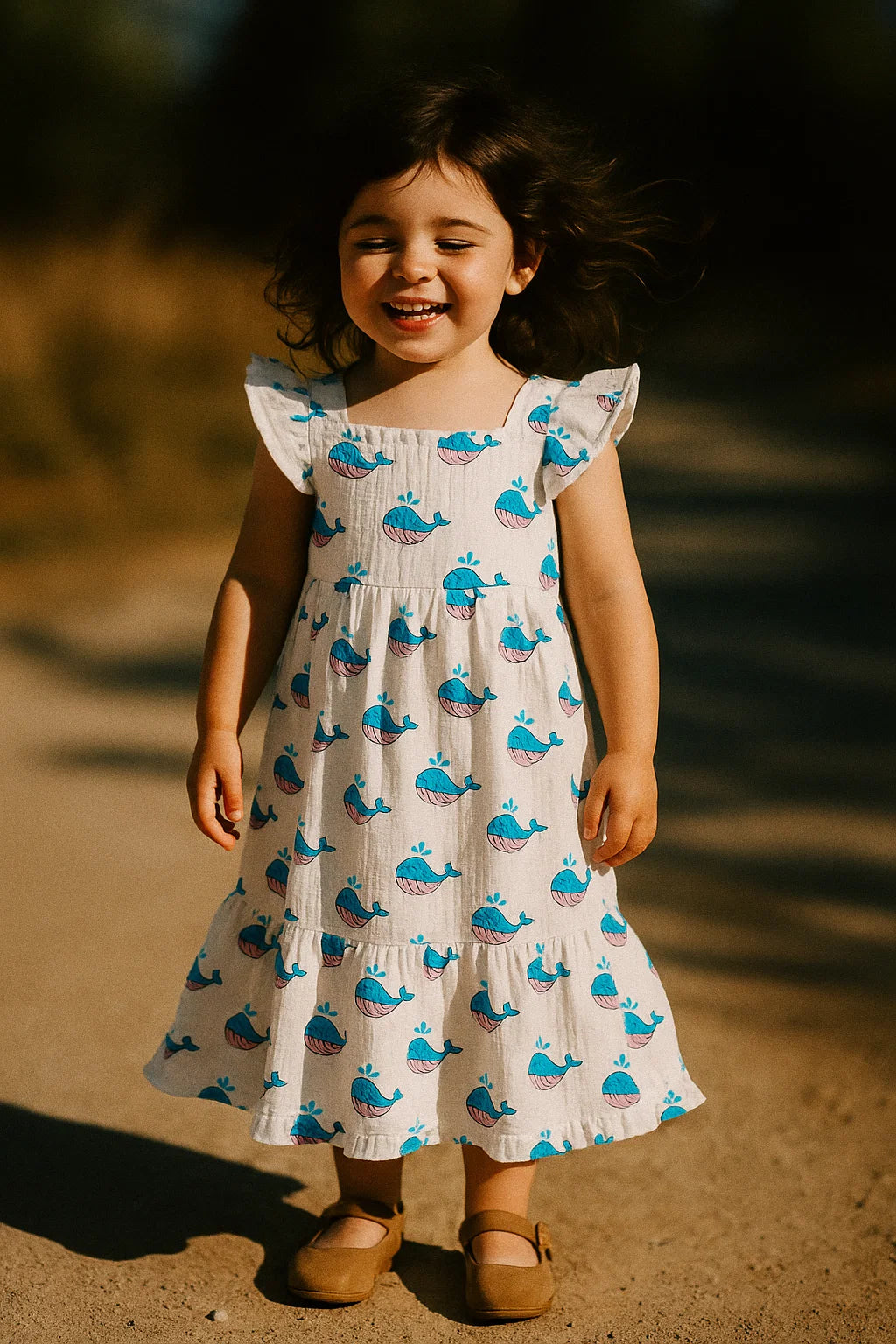 Blue and White Whale Print Muslin Fabric for Kids