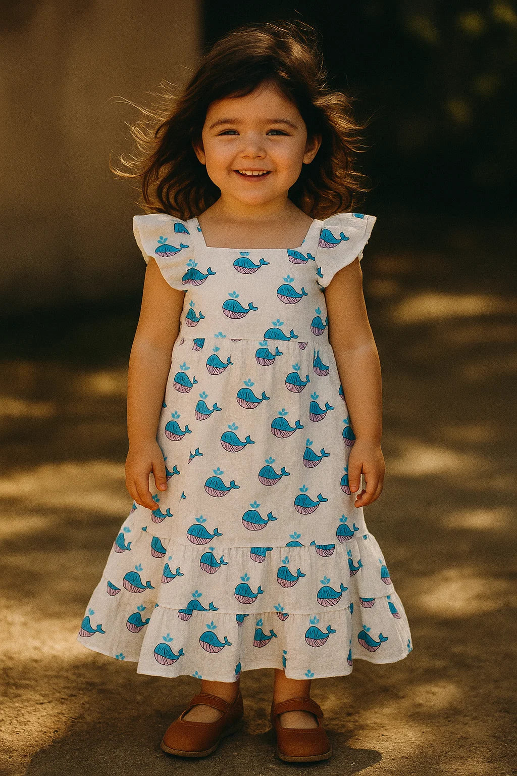 Blue and White Whale Print Muslin Fabric for Kids