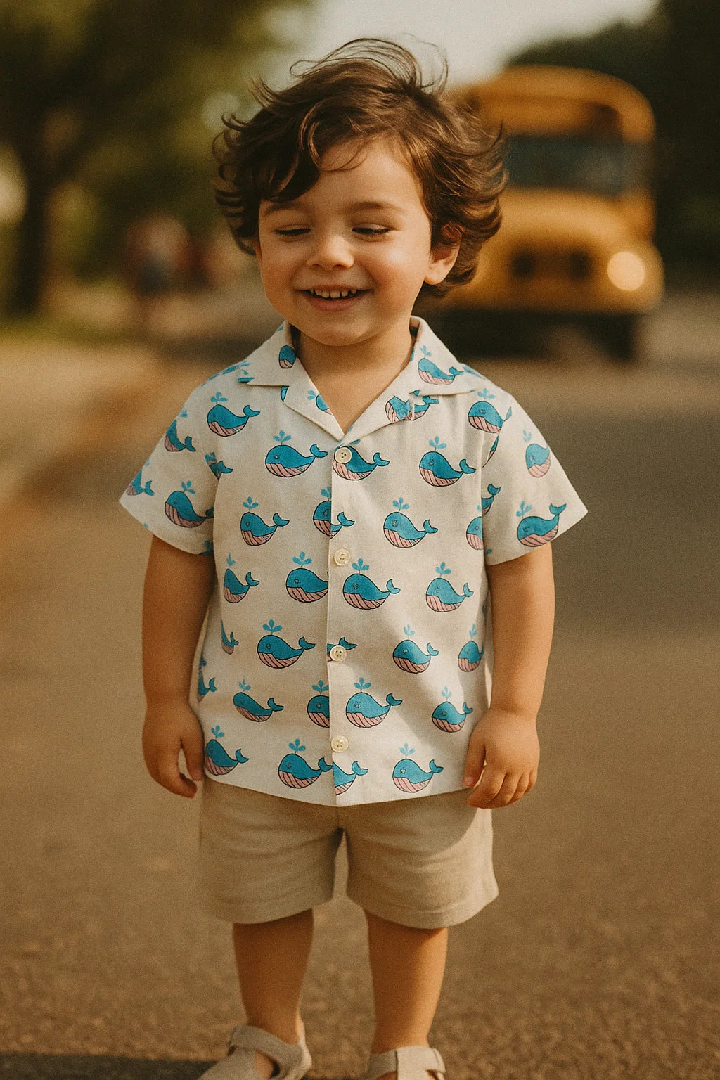 Blue and White Whale Print Muslin Fabric for Kids